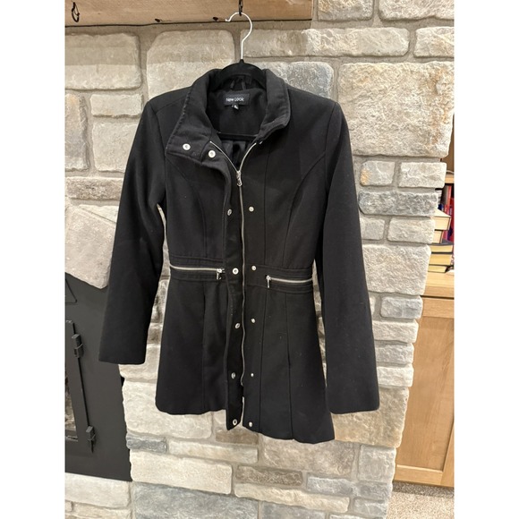 New Look Black Wool Women's Peacoat Coat Jacket Size Medium Curvy Cute - Picture 5 of 9